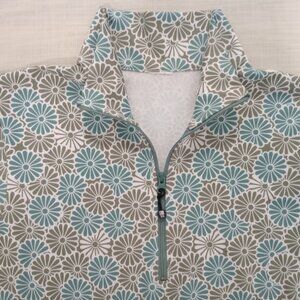 Women's T-shirt Long Sleeve Floral Colorful Stretchy Half Zip Mock Neck Size 4
